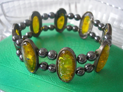 Haematite And Faux Amber OPAL Bracelet
