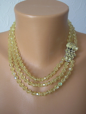 Vintage Jonquil Crystal 3 Strand Necklace