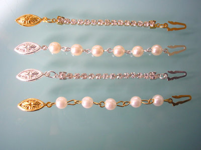 Rhinestone Or Pearl Necklace Extender With Fish Hook Clasp