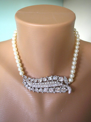 Pearl Necklace, Swarovski Elements, Bridal Choker